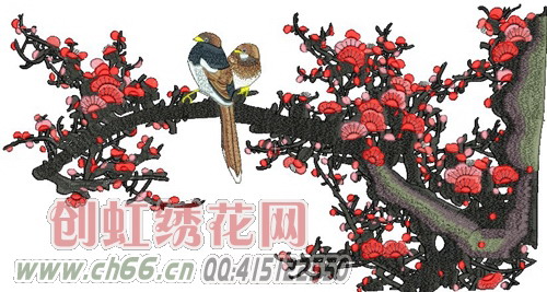 喜鹊登梅,电脑绣花画</a